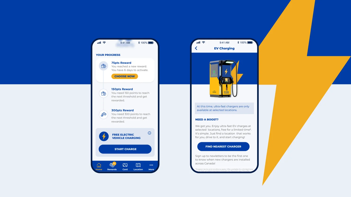 Electric car charging functionality in loyalty application