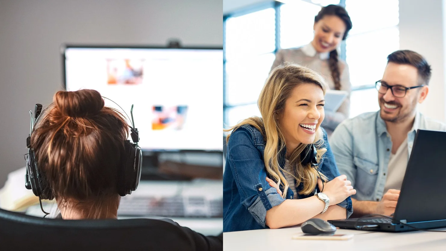 Employés heureux au bureau