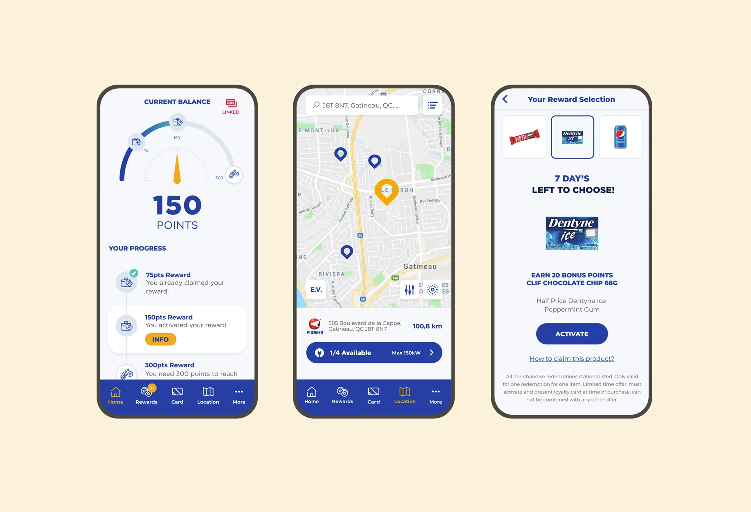 Loyalty mobile app screens