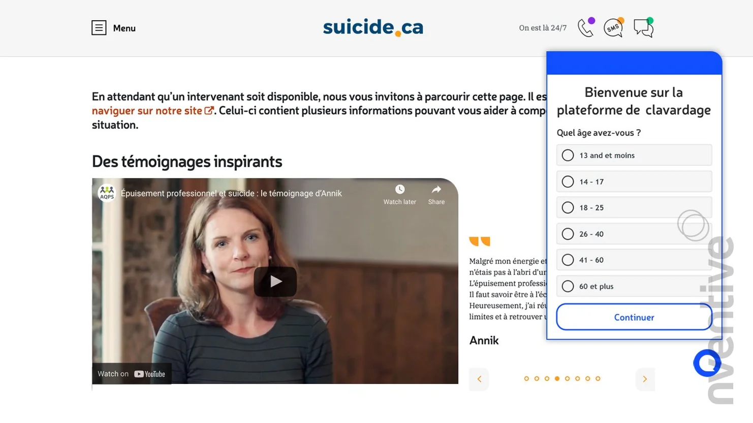 Service de clavardage de suicide.ca