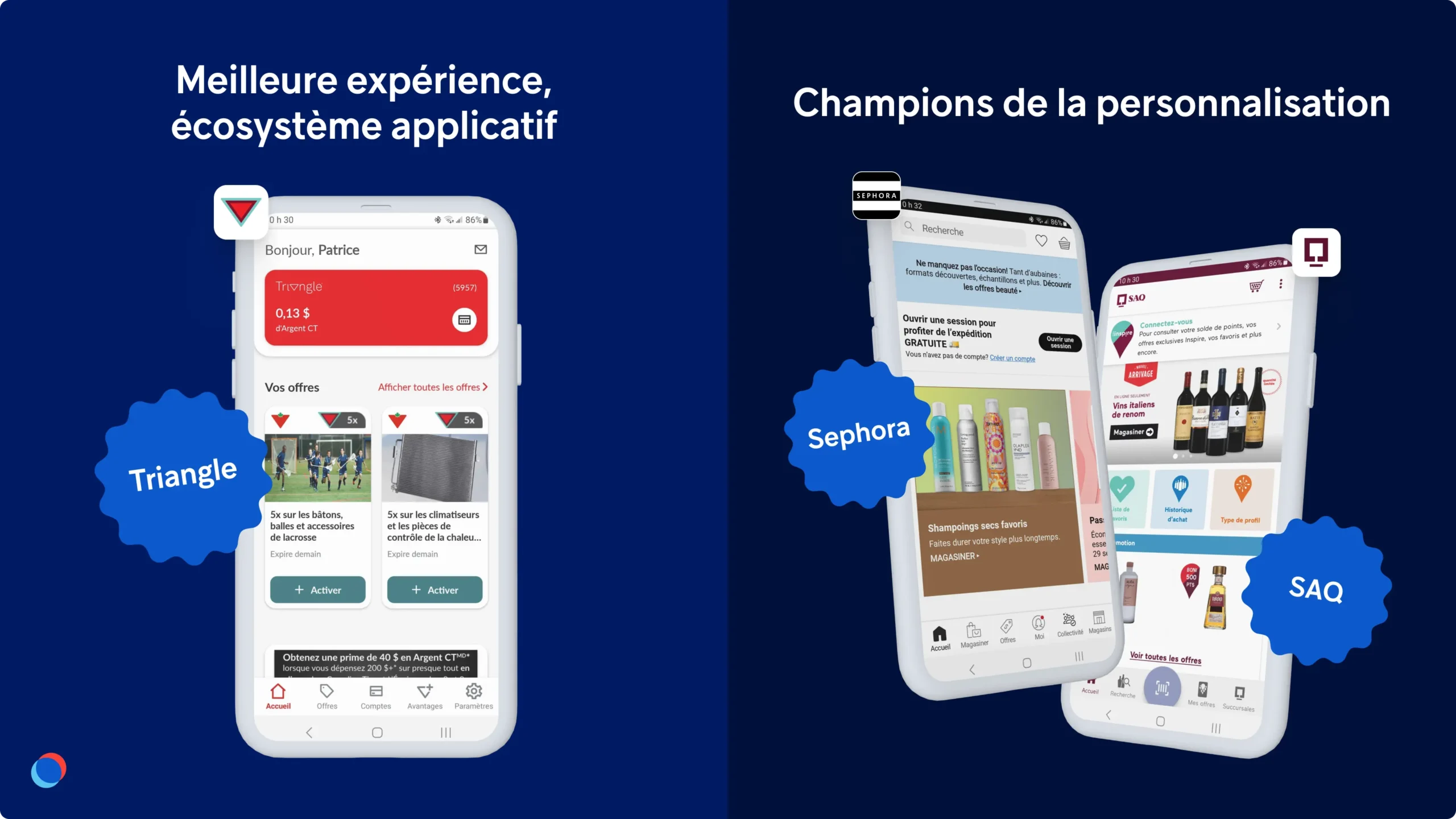 Applications mobiles Triangle de Canadian tire, SAQ Inspire